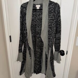 Elegant Black and Gray Open Front Cardigan